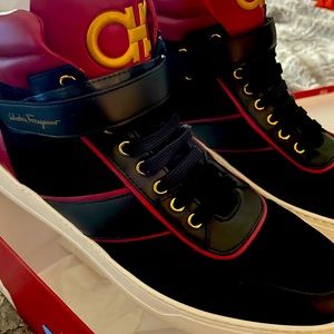 Salvatore Ferragamo High top sneakers w/ suede and leather. Sold out in stores!!